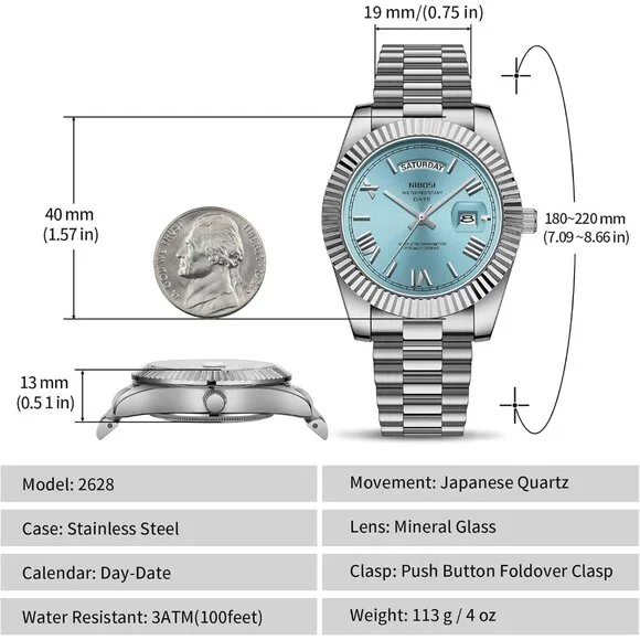 Men's Silver Cyan Stainless Steel Analog Classic Design Stylish Wrist Watch - Picture 3 of 6